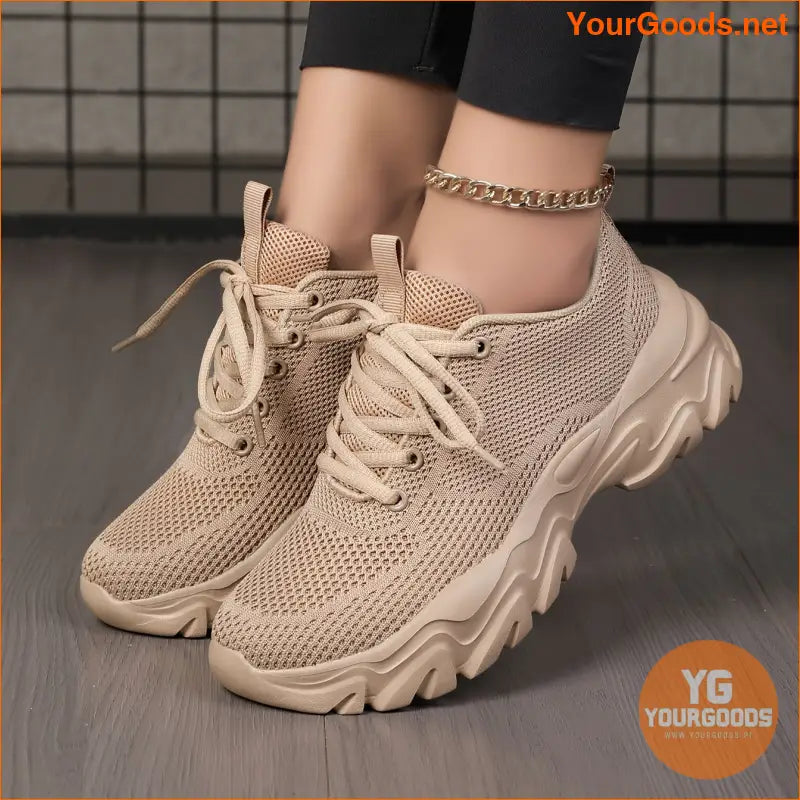 Women's Lace Up Casual Sneakers, Platform Soft Sole Mesh Running Comfort Shoes, Breathable Knitted Heightening Trainers - YourGoods Online Shop