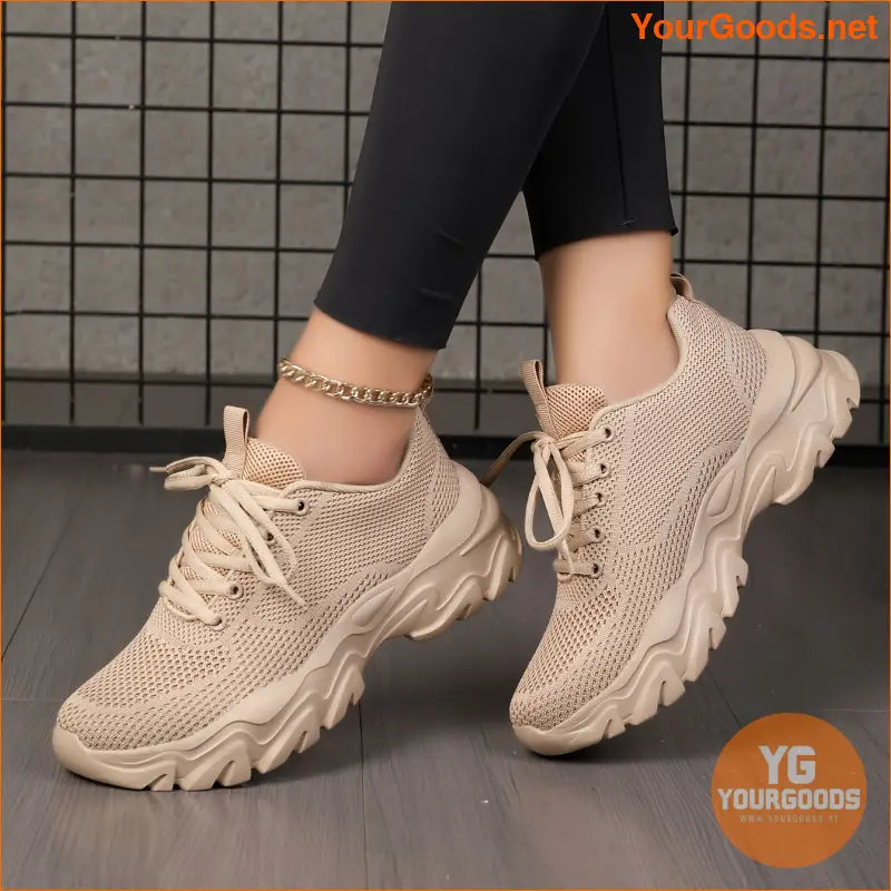 Women's Lace Up Casual Sneakers, Platform Soft Sole Mesh Running Comfort Shoes, Breathable Knitted Heightening Trainers - YourGoods Online Shop