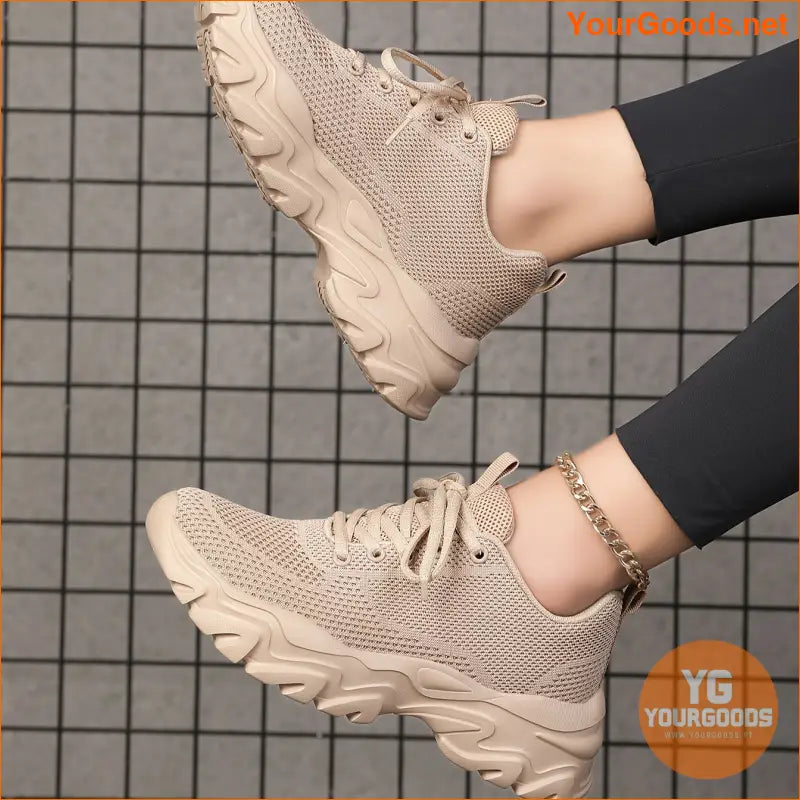 Women's Lace Up Casual Sneakers, Platform Soft Sole Mesh Running Comfort Shoes, Breathable Knitted Heightening Trainers - YourGoods Online Shop