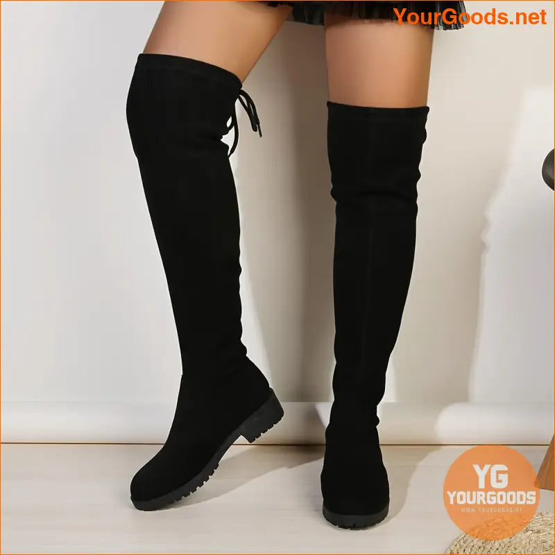 Womens LaceUp Chunky Low Heel OverKnee Boots - YourGoods Online Shop