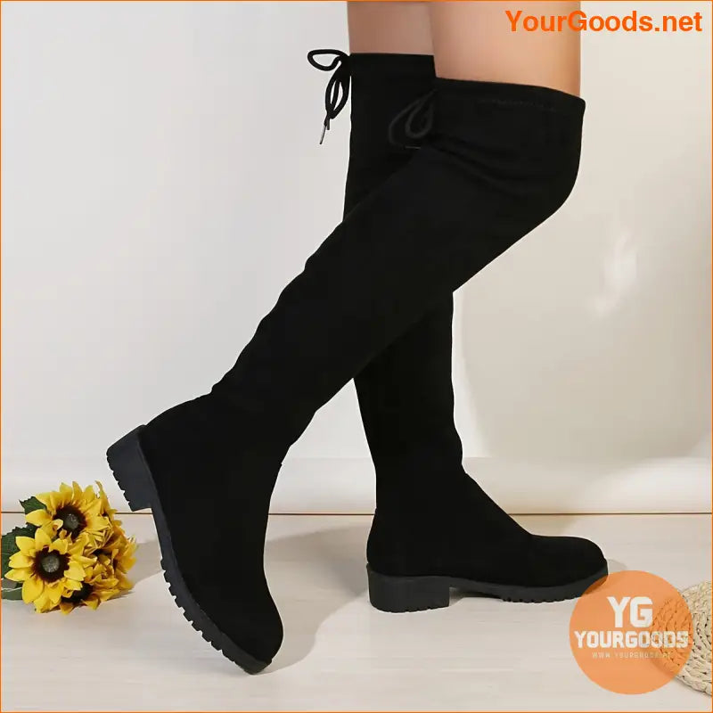 Womens LaceUp Chunky Low Heel OverKnee Boots - YourGoods Online Shop