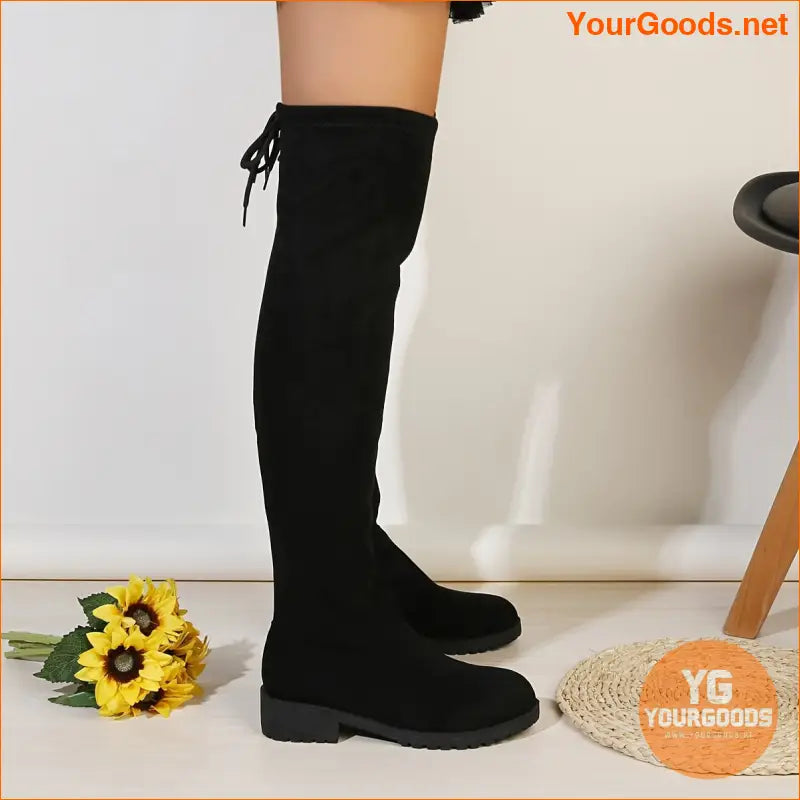 Womens LaceUp Chunky Low Heel OverKnee Boots - YourGoods Online Shop