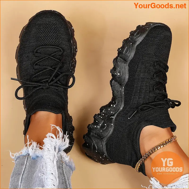 Women's Leisure Knit Sneakers, Breathable Low Top Lace Up Lightweight Casual Shoes, Women's Running Shoes - YourGoods Online Shop