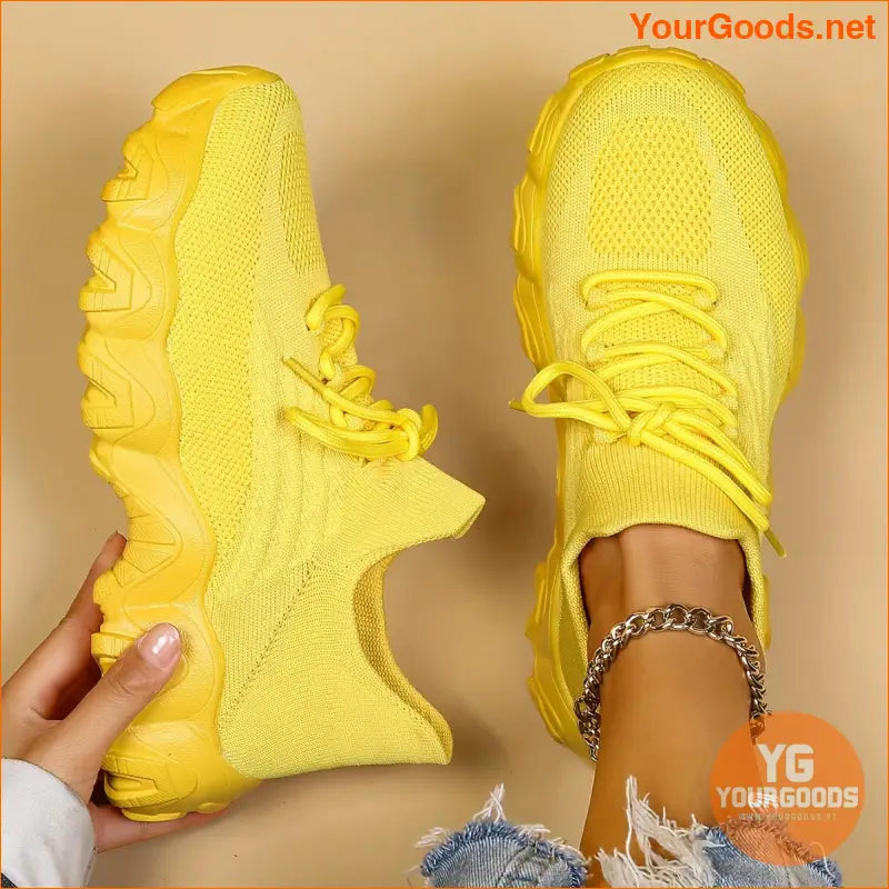 Women's Leisure Knit Sneakers, Breathable Low Top Lace Up Lightweight Casual Shoes, Women's Running Shoes - YourGoods Online Shop