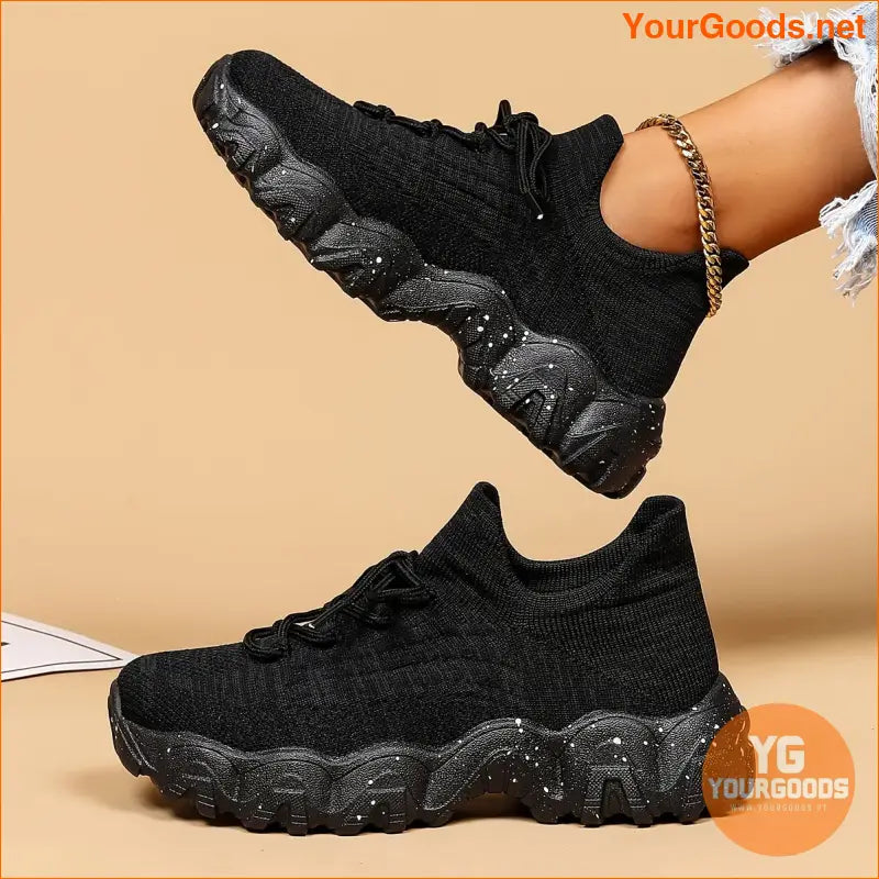 Women's Leisure Knit Sneakers, Breathable Low Top Lace Up Lightweight Casual Shoes, Women's Running Shoes - YourGoods Online Shop