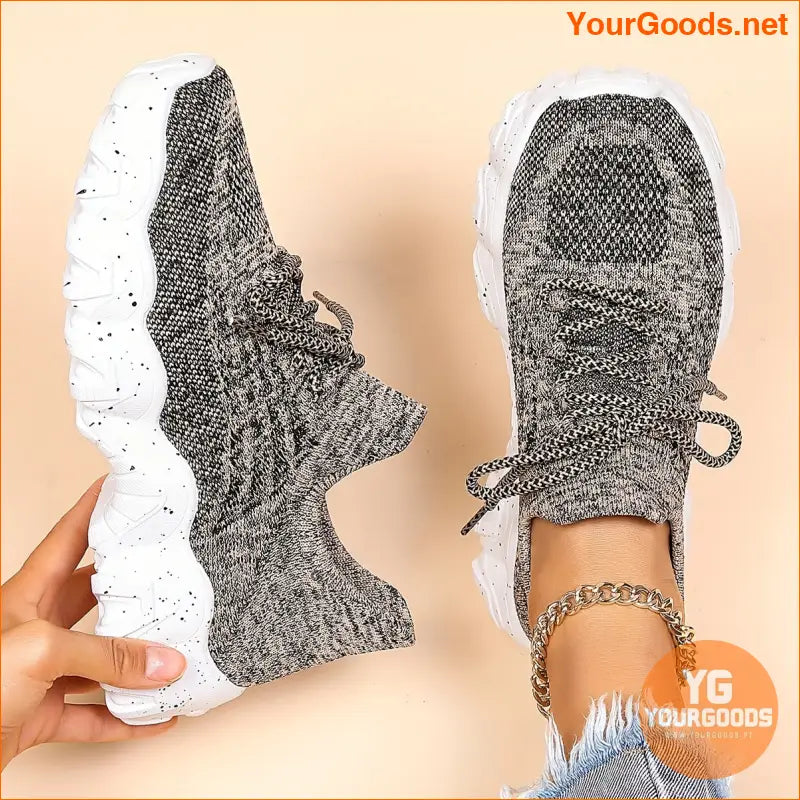 Women's Leisure Knit Sneakers, Breathable Low Top Lace Up Lightweight Casual Shoes, Women's Running Shoes - YourGoods Online Shop