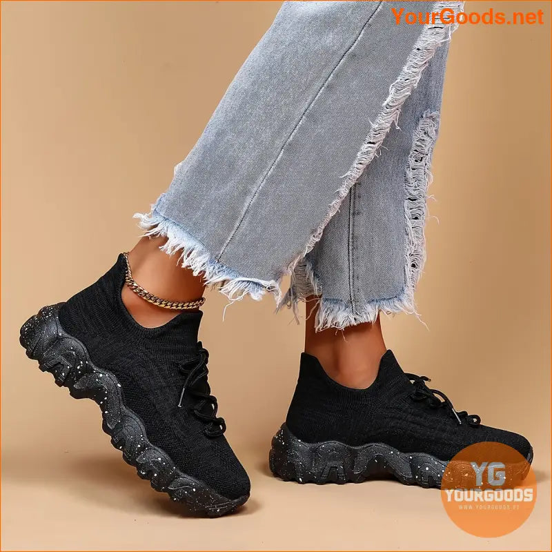 Women's Leisure Knit Sneakers, Breathable Low Top Lace Up Lightweight Casual Shoes, Women's Running Shoes - YourGoods Online Shop