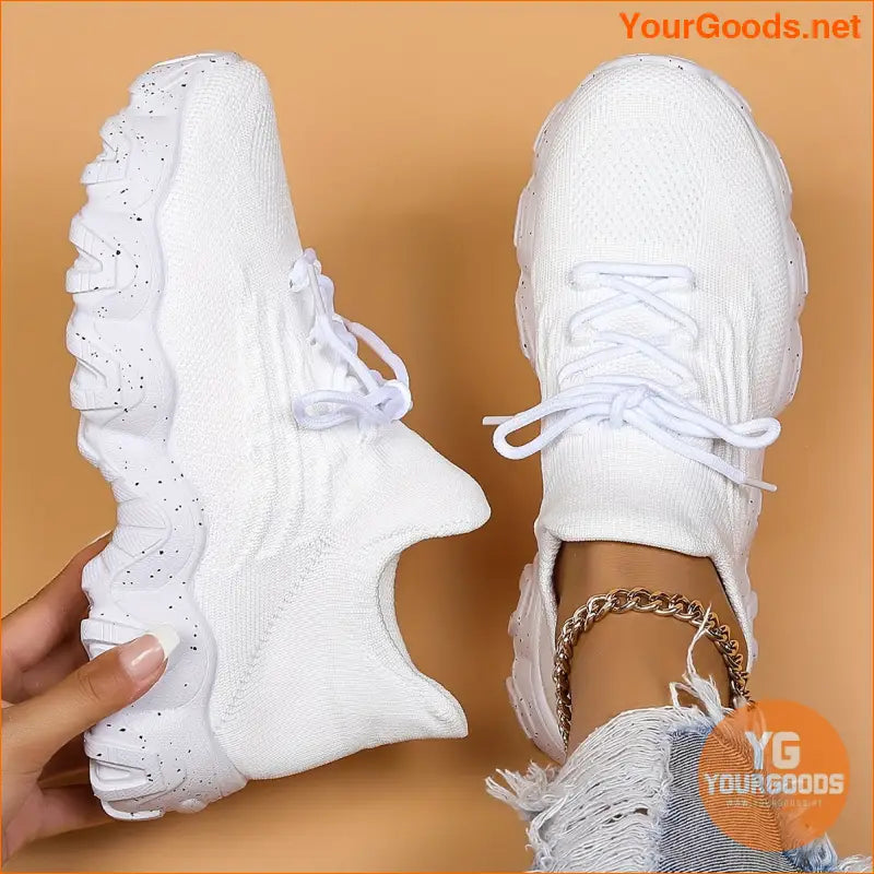 Women's Leisure Knit Sneakers, Breathable Low Top Lace Up Lightweight Casual Shoes, Women's Running Shoes - YourGoods Online Shop