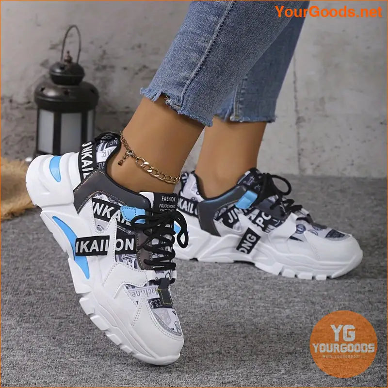 Women's Letter Pattern Casual Sneakers, Lace Up Platform Soft Sole Sporty Trainers, Lightweight Low-top Shoes - YourGoods Online Shop