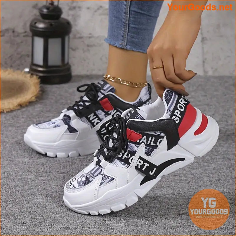 Women's Letter Pattern Casual Sneakers, Lace Up Platform Soft Sole Sporty Trainers, Lightweight Low-top Shoes - YourGoods Online Shop