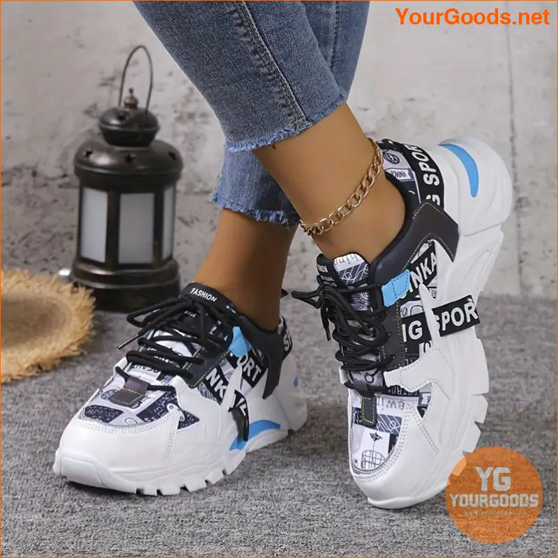 Women's Letter Pattern Casual Sneakers, Lace Up Platform Soft Sole Sporty Trainers, Lightweight Low-top Shoes - YourGoods Online Shop