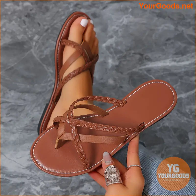 Womens Lightweight Braided Strap Beach Thong Sandals - YourGoods Online Shop