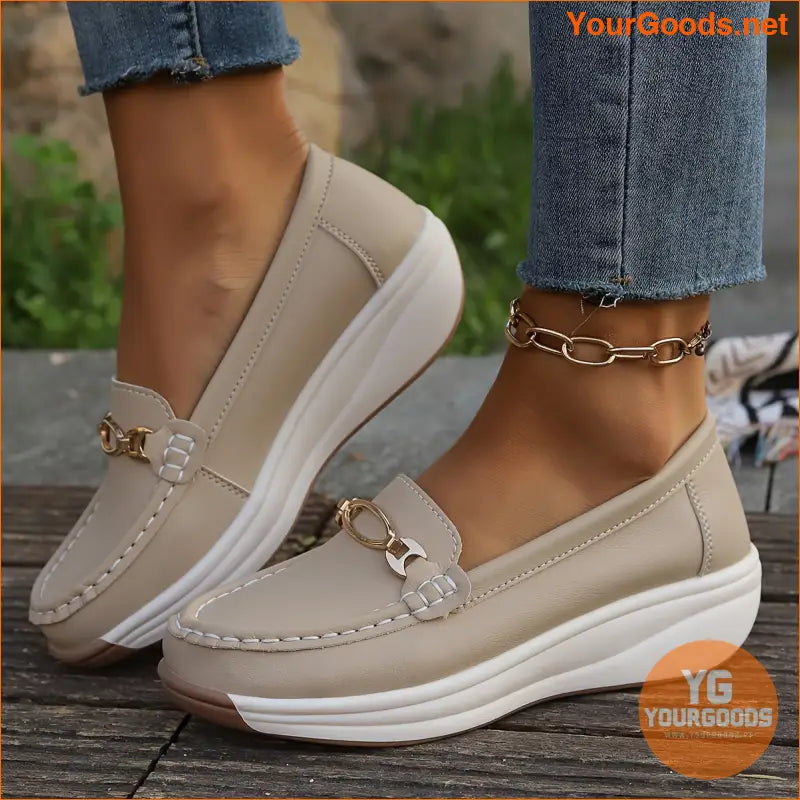 Womens Lightweight Wedge SlipOn Loafers with Bow - YourGoods Online Shop