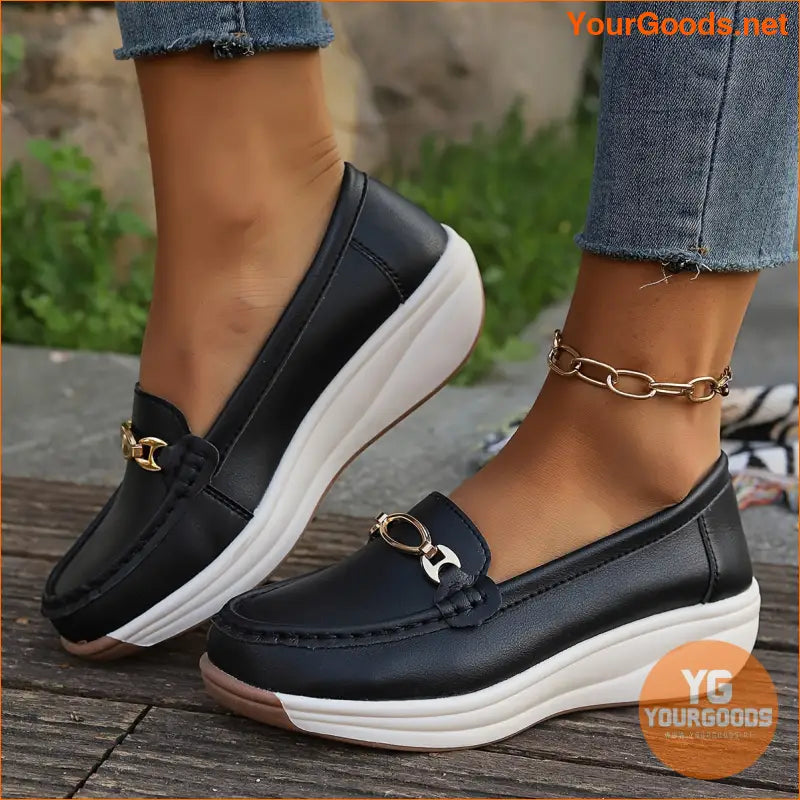 Womens Lightweight Wedge SlipOn Loafers with Bow - YourGoods Online Shop