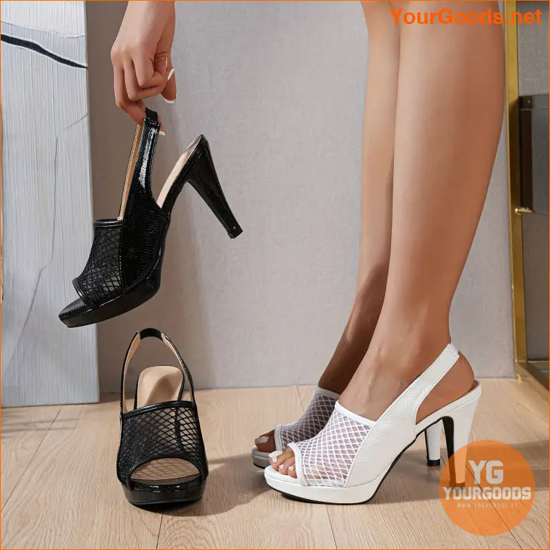 Womens Mesh Heeled Peep Toe Slingback Sandals - YourGoods Online Shop