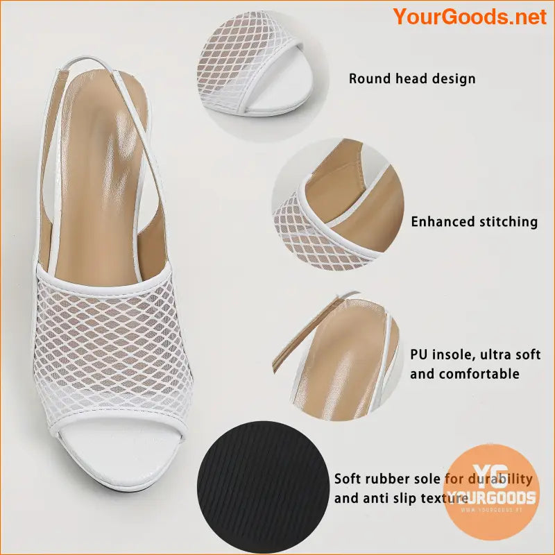 Womens Mesh Heeled Peep Toe Slingback Sandals - YourGoods Online Shop