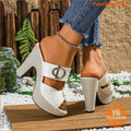 Womens Metallic Buckle Chunky Heel Sandals - YourGoods Online Shop