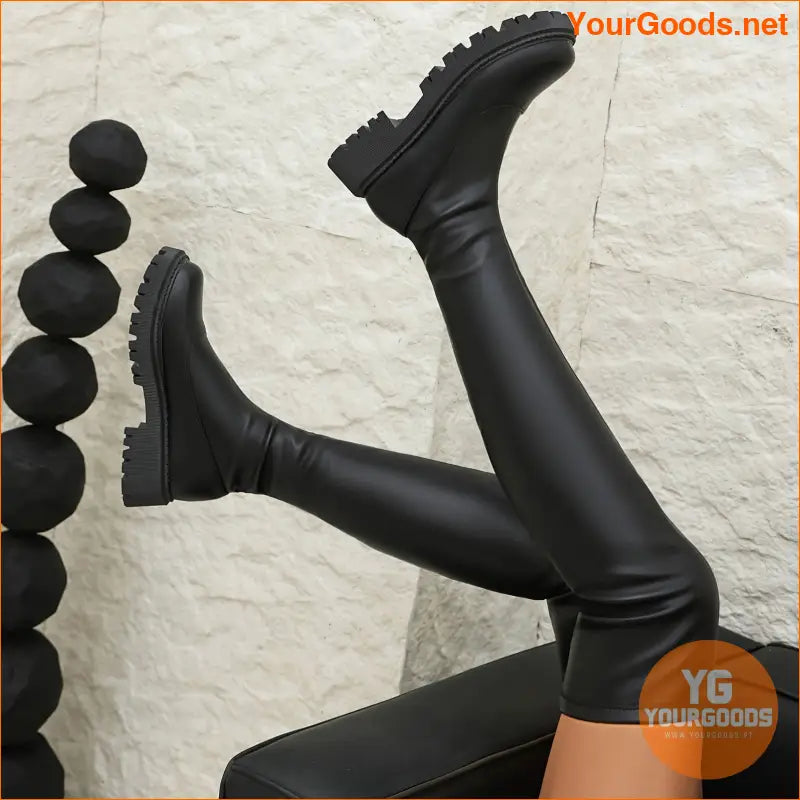 Womens Minimalist PullOn OverKnee Slim Boots - YourGoods Online Shop