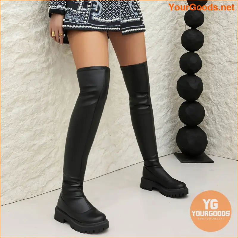 Womens Minimalist PullOn OverKnee Slim Boots - YourGoods Online Shop