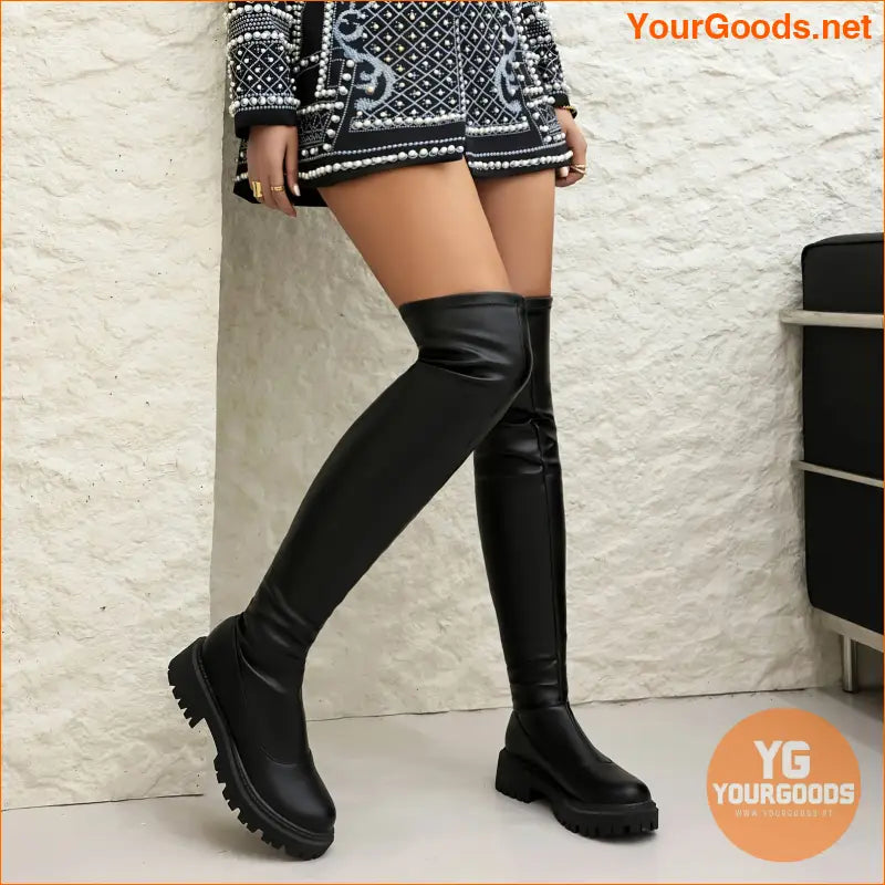 Womens Minimalist PullOn OverKnee Slim Boots - YourGoods Online Shop