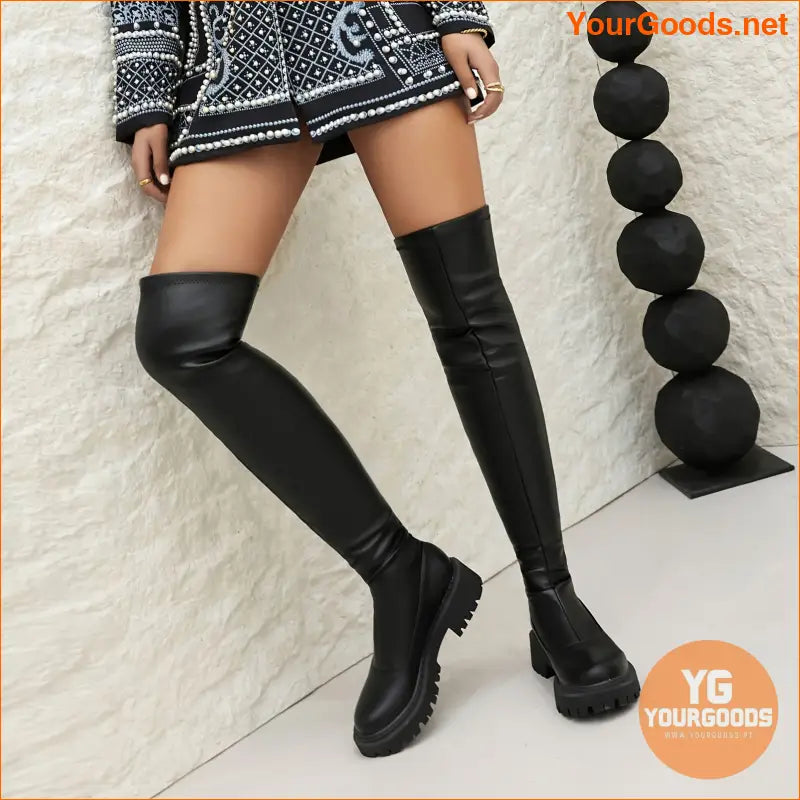 Womens Minimalist PullOn OverKnee Slim Boots - YourGoods Online Shop