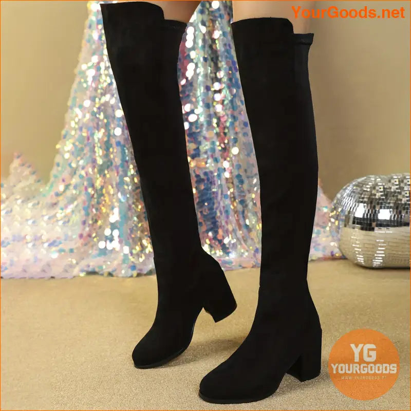 Womens Over The Knee Chunky Heel Dress Boots - YourGoods Online Shop