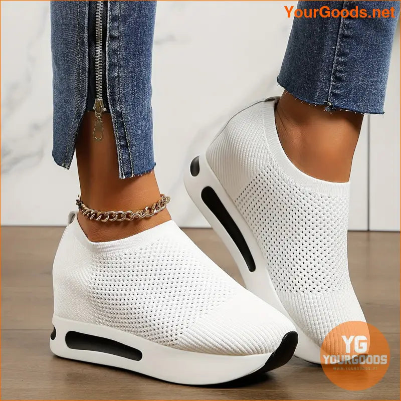 Women's Platform Sock Sneakers, Breathable Knitted Height Increasing Trainers, Casual Slip On Walking Shoes - YourGoods Online Shop