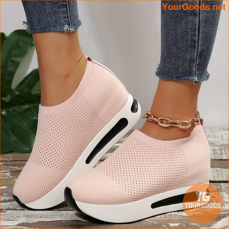 Women's Platform Sock Sneakers, Breathable Knitted Height Increasing Trainers, Casual Slip On Walking Shoes - YourGoods Online Shop