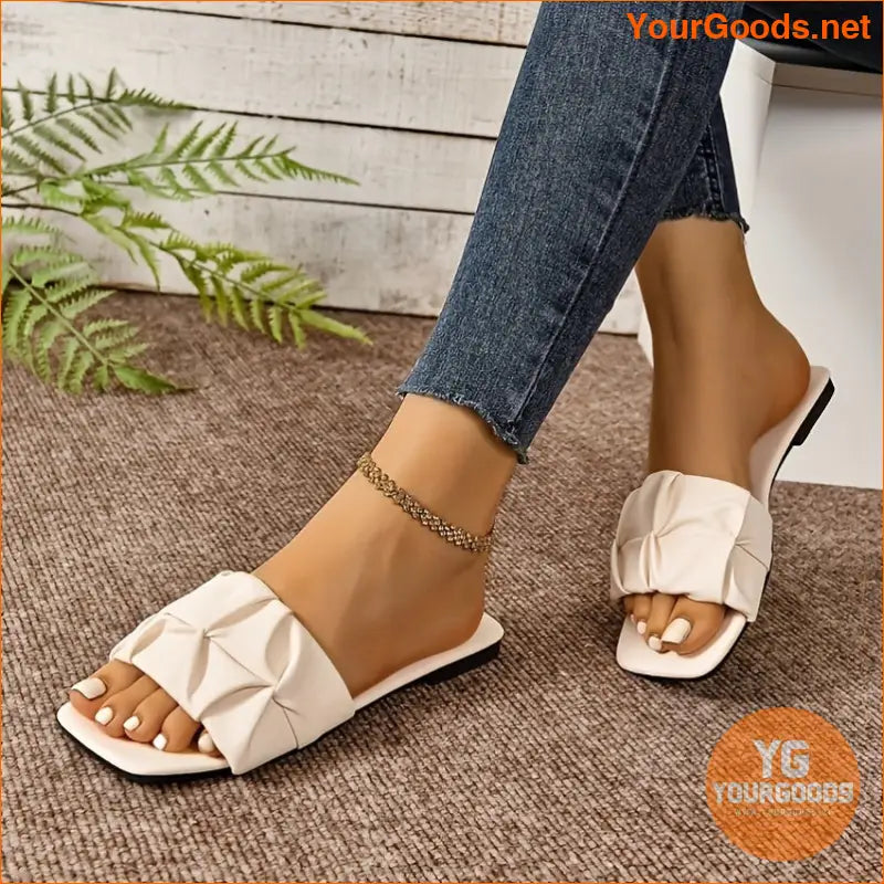 Womens Pleated Design Casual Slide Sandals - YourGoods Online Shop