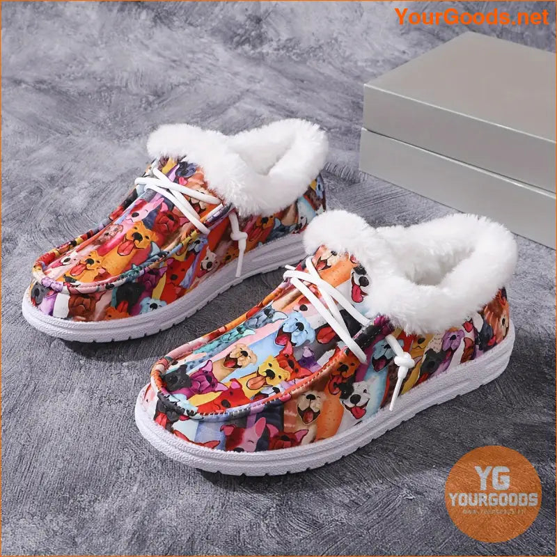 Womens Plush Dog Print Loafers Cozy Winter Walking Shoes - YourGoods Online Shop