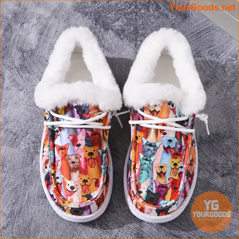 Womens Plush Dog Print Loafers Cozy Winter Walking Shoes - YourGoods Online Shop