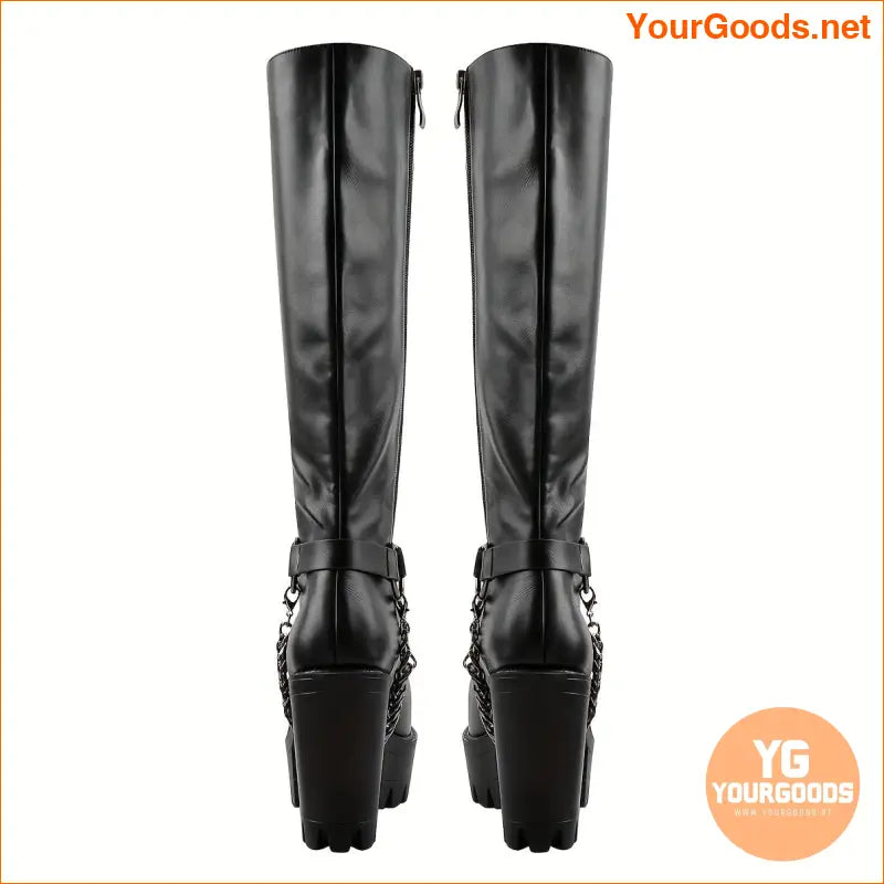 Womens Punk KneeHigh LaceUp Boots with Chains - YourGoods Online Shop