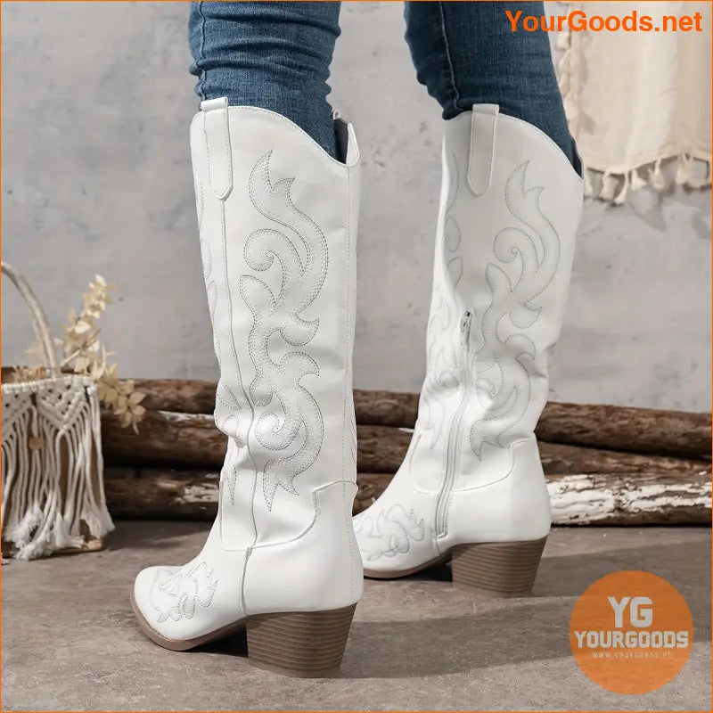 Womens Retro Point Toe Chunky Heel Cowboy Boots - YourGoods Online Shop