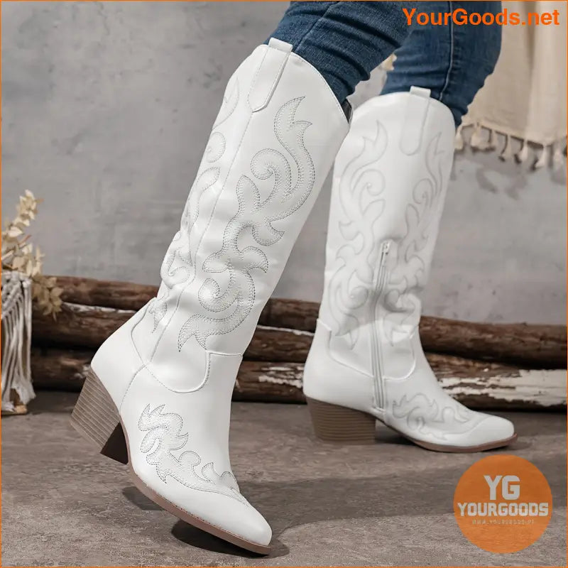 Womens Retro Point Toe Chunky Heel Cowboy Boots - YourGoods Online Shop