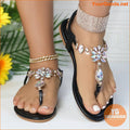 Womens Rhinestone Ankle Strap Flat Sandals - YourGoods Online Shop