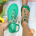 Womens Rhinestone Ankle Strap Flat Sandals - YourGoods Online Shop