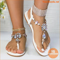 Womens Rhinestone Ankle Strap Flat Sandals - YourGoods Online Shop