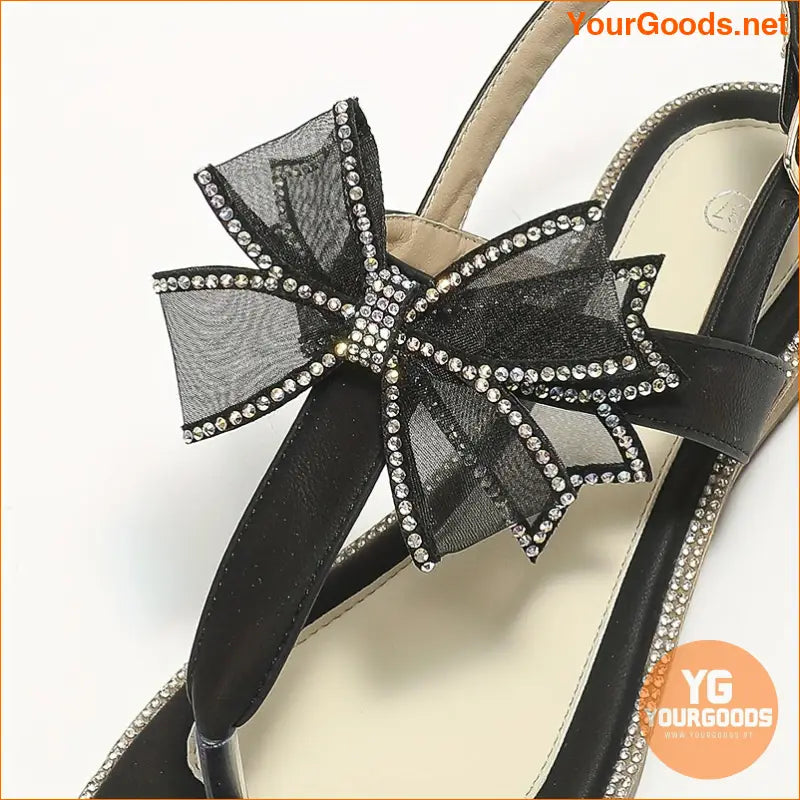 Womens Rhinestone Bowknot Flat Sandals Summer Casual - YourGoods Online Shop