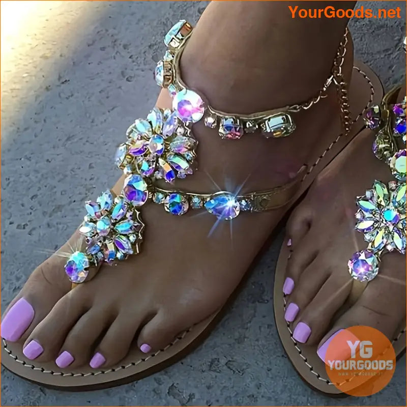 Womens Rhinestone Chain Ankle Strap Sandals - YourGoods Online Shop