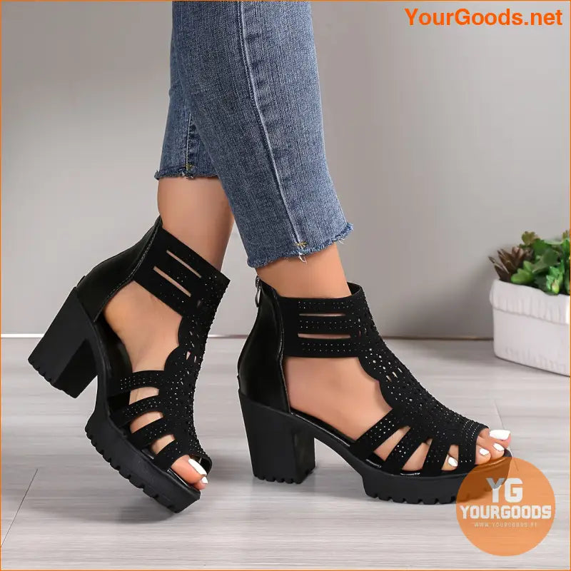 Womens Rhinestone Chunky Heel Open Toe Dress Sandals - YourGoods Online Shop