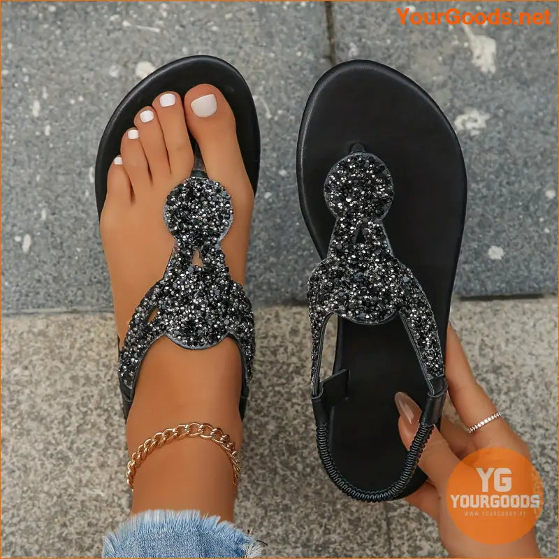 Womens Rhinestone ClipToe Summer Sandals with Elastic Bands - YourGoods Online Shop