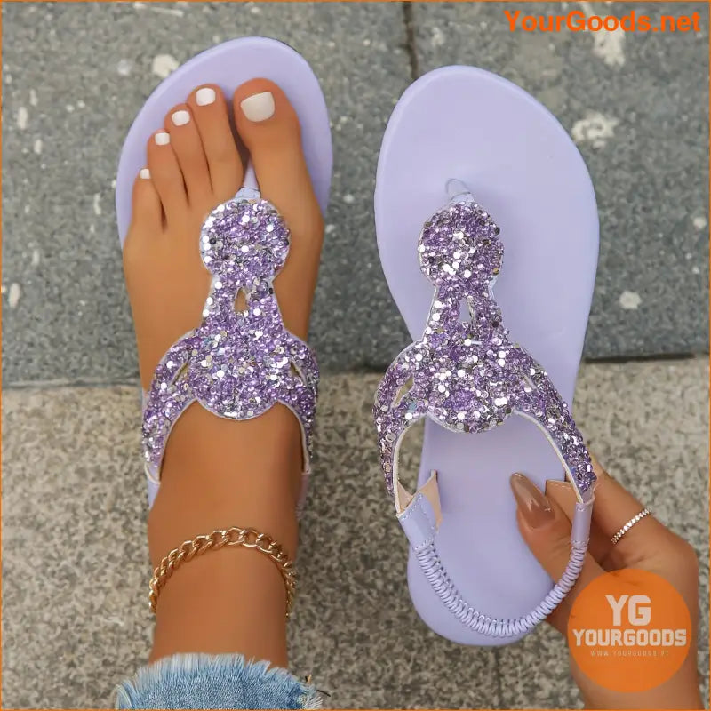 Womens Rhinestone ClipToe Summer Sandals with Elastic Bands - YourGoods Online Shop