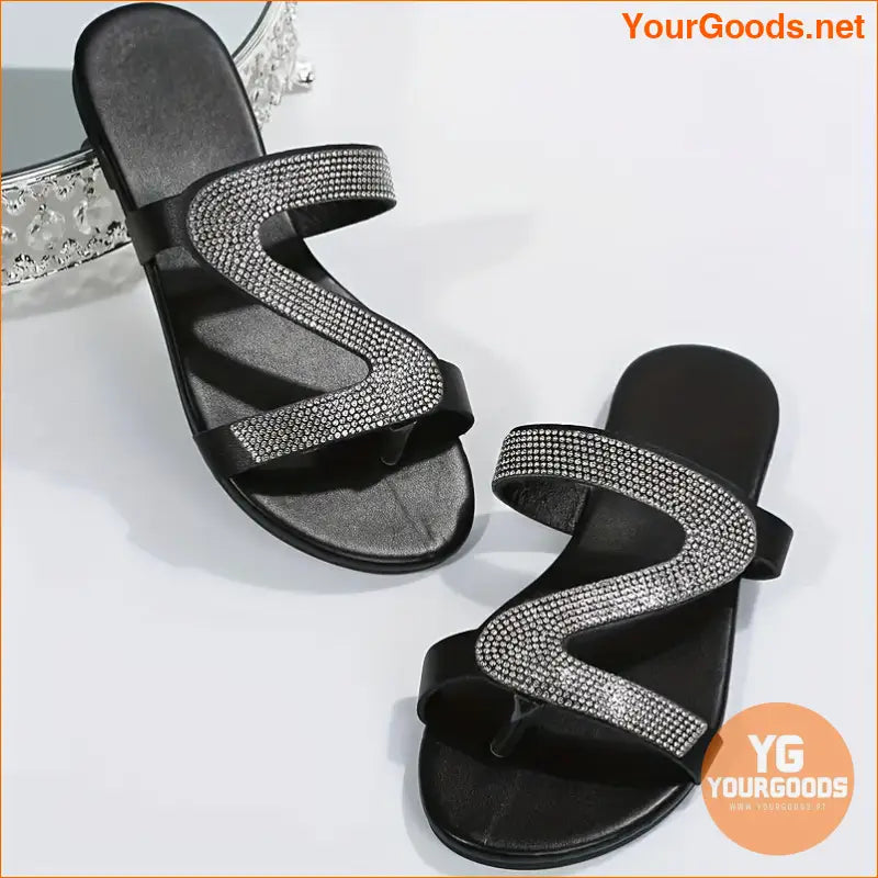 Womens Rhinestone Flat Slide Sandals Casual Beach Shoes - YourGoods Online Shop