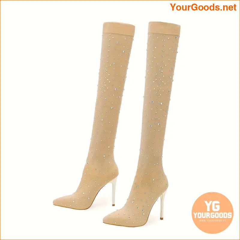 Womens Rhinestone Stiletto Heeled OvertheKnee Boots - YourGoods Online Shop