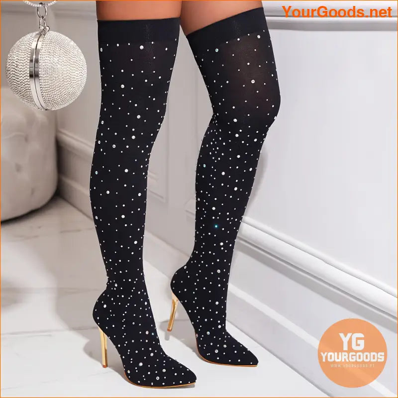 Womens Rhinestone Stiletto Heeled OvertheKnee Boots - YourGoods Online Shop