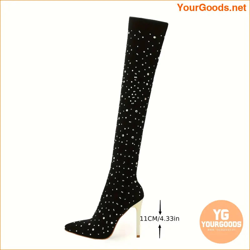 Womens Rhinestone Stiletto Heeled OvertheKnee Boots - YourGoods Online Shop