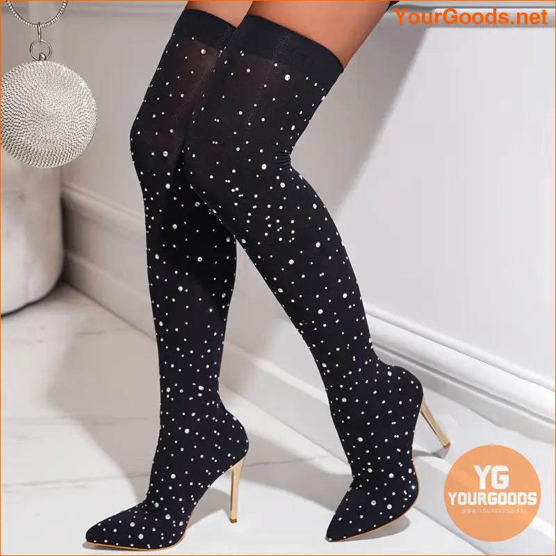 Womens Rhinestone Stiletto Heeled OvertheKnee Boots - YourGoods Online Shop