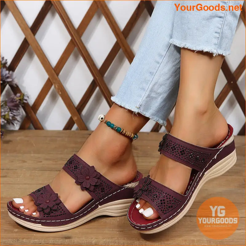 Womens Rhinestone Wedge Slides Comfy Retro Sandals - YourGoods Online Shop