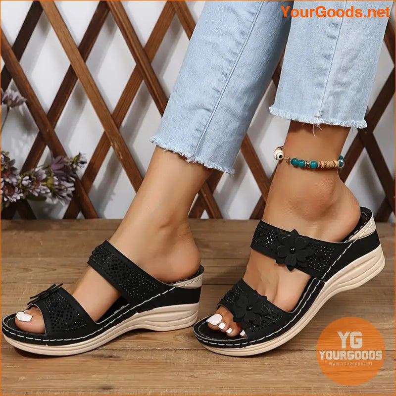 Womens Rhinestone Wedge Slides Comfy Retro Sandals - YourGoods Online Shop