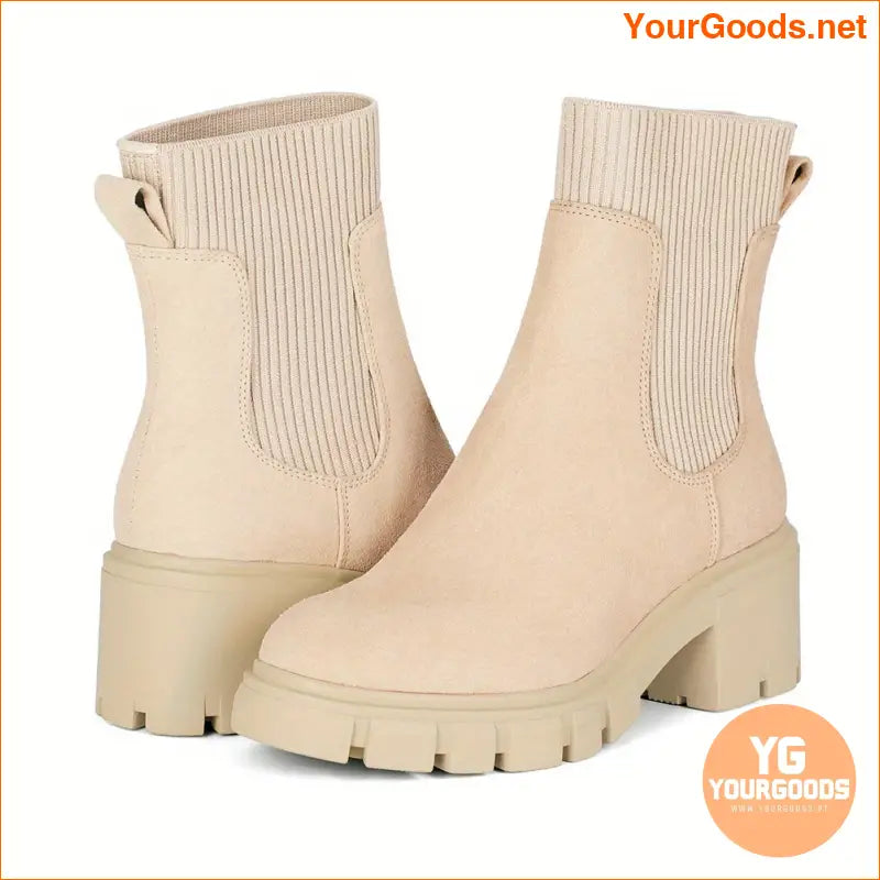 Womens Round Toe Chunky Heeled Chelsea Boots - YourGoods Online Shop